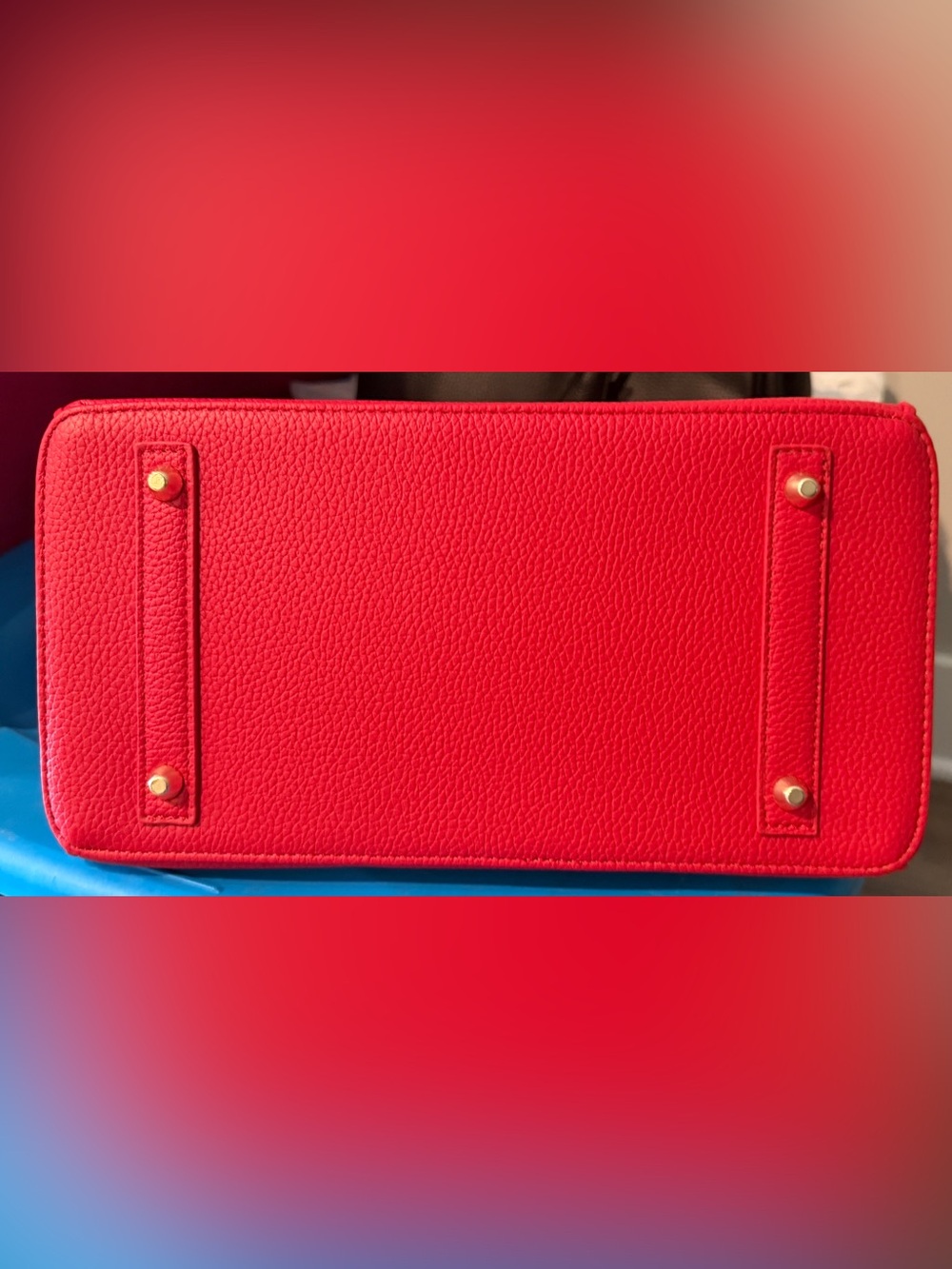 Bright Red Structured Top-Handle Women’s Handbag with Gold Hardware - Picture 7 of 7